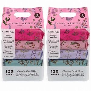 Laura Ashley Cleansing Facial Wipes – 2 Variety Packs (8 Packs, 240 Wipes Total)